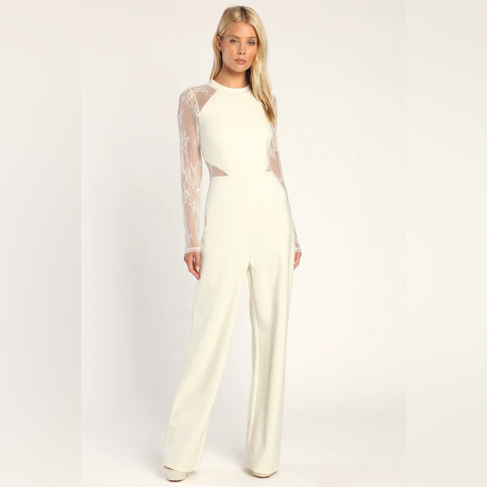 Lulu’s Ivory Lace Jumpsuit